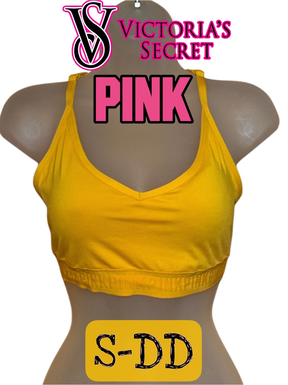 PINK Victoria's Secret Yellow V-Neck Racerback Sports Bralette Like New S-DD